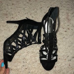 Black Strappy Zip Up Heels